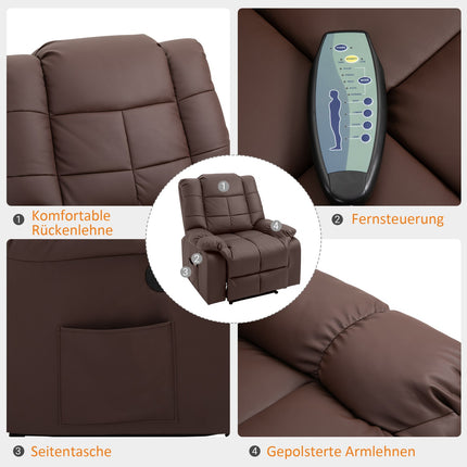 Electric massage armchair, brown artificial leather, 94x99 Cm