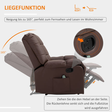 Electric massage armchair, brown artificial leather, 94x99 Cm