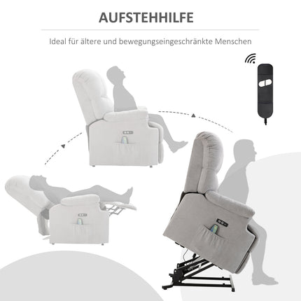 Masážní křeslo s pomůckou pro vstávání, polohovatelné, USB dálkové ovládání