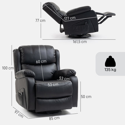 masážní křeslo s vyhříváním, polohováním, koženka, černé