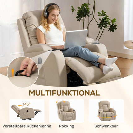 Massage Chair with Recline, Rock, Heat, 3 Modes, Cream White