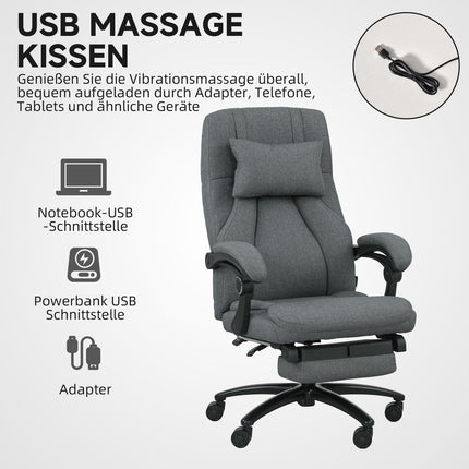 kancelářská židle s masáží, USB port, otočná kolečka, tmavě šedá