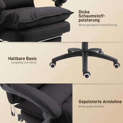 Ergonomická kancelářská židle, masáž a polohování s podnožkou, černá