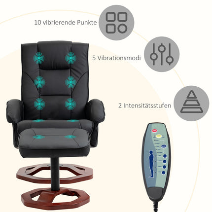 Polohovací masážní křeslo ze syntetické kůže s podnožkou, otočné o 360°