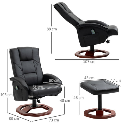 Polohovací masážní křeslo ze syntetické kůže s podnožkou, otočné o 360°