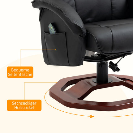 Polohovací masážní křeslo ze syntetické kůže s podnožkou, otočné o 360°