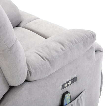 Massage chair with heating, USB remote control & standing aid, grey