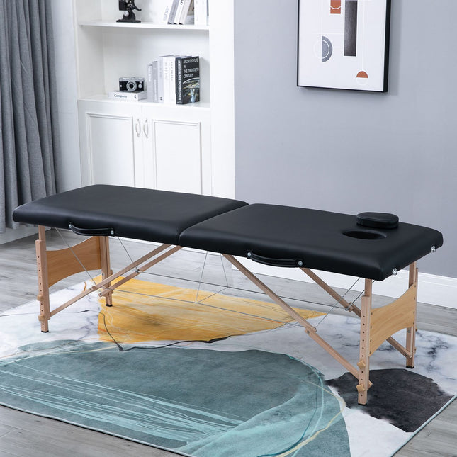 Height-adjustable massage table in black foam - poplar wood
