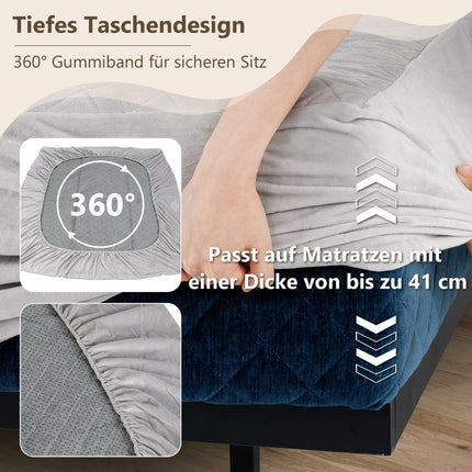 Mattress Protector, Deep Pocket, Velvet, 90x200 cm, Grey