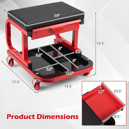 Mechanic Rolling Stool with Magnetic Drawer and Tool Trays