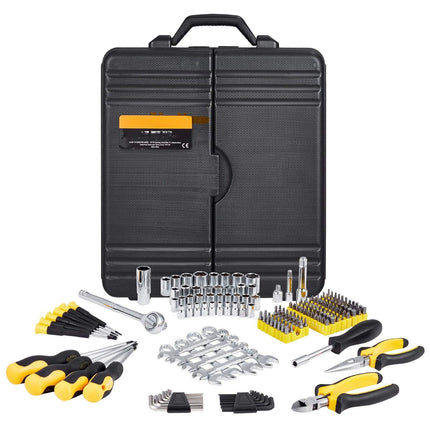 Mechanics Tool Set, 221 Pieces, 1/4 and 3/8 in Drive, SAE and Metric