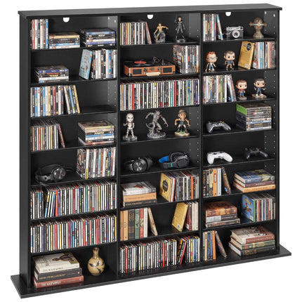 Media Storage Cabinet, 8-Tier Adjustable DVD CD Shelf, Black