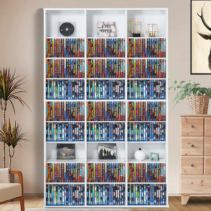 Media Storage Cabinet, Adjustable 9-Shelf, 27 Compartments, White
