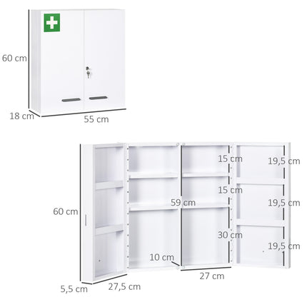 Nástěnná lékárnička, ocel, bílá, 6 polic
