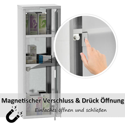 Medicine cabinet in stainless steel with frosted glass, 20x12x58 cm
