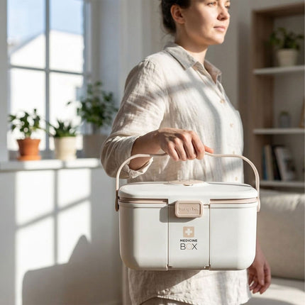 Box na léky – vyjímatelná 3dílná miska, víko na tablety