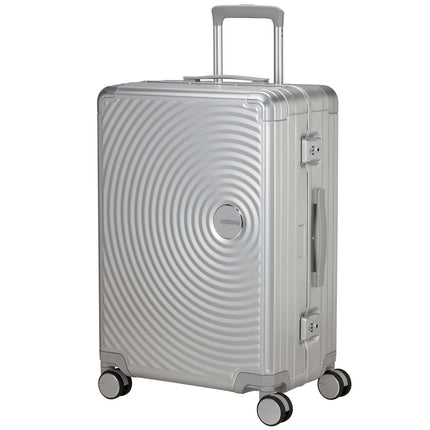 Medium Silver Aluminum Suitcase, 68 cm, 4 Wheels, TSA Lock