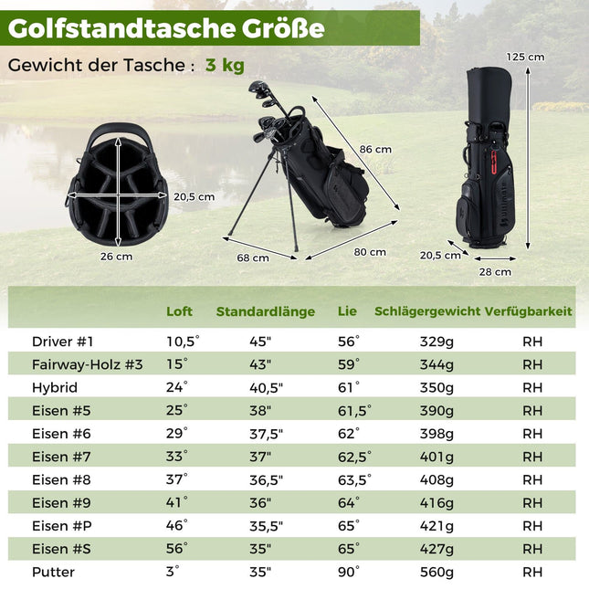 Pánská sada golfových holí pro praváky se stojanovým bagem