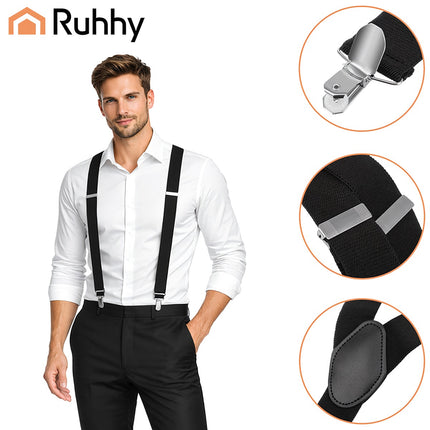 Men's Y-Back Suspenders, Wide 3.5 cm, Adjustable