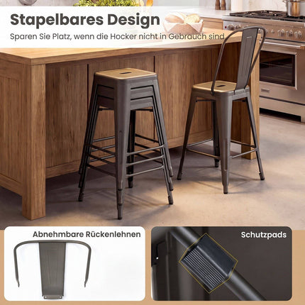 Metal Bar Stools Set of 4, Stackable, Dark Grey