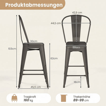 Metal Bar Stools Set of 4, Stackable, Dark Grey