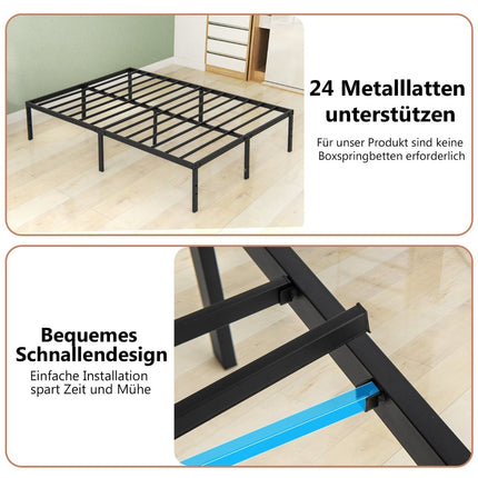 Metallbettgestell, 160x200 cm, Schwarz, kein Boxspringbett erforderlich