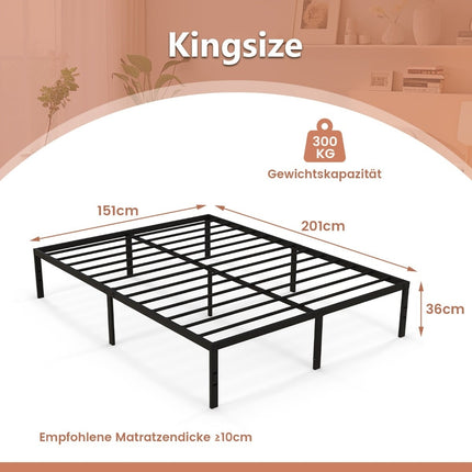 Metallbettgestell, 160x200 cm, Schwarz, kein Boxspringbett erforderlich