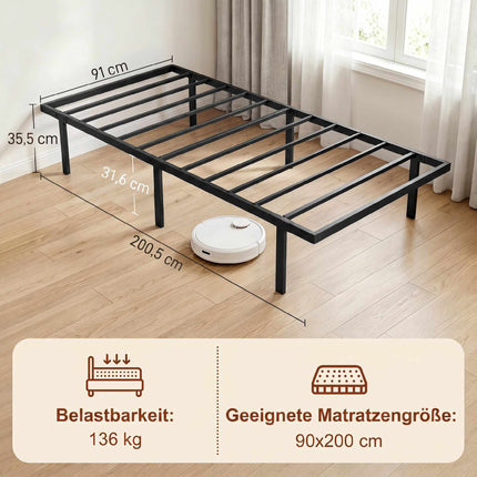 Kovový rám postele 90x200 cm, úložný prostor pod postelí, černá