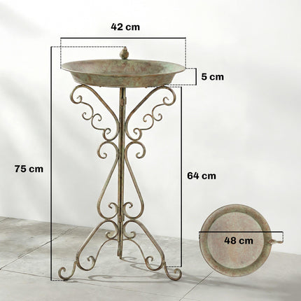 Kovové ptačí napajedlo, výška 75 cm, odolné rzi, vintage zelená