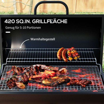 Nastavitelný gril na dřevěné uhlí s teploměrem a kolečky