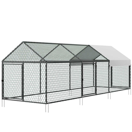 Metal Chicken Coop 1x3x1 m, Waterproof Cover, 3 Doors