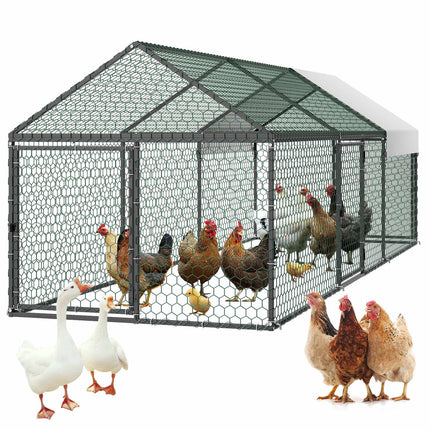 Metal Chicken Coop 1x3x1 m, Waterproof Cover, 3 Doors