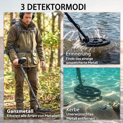 Sada detektoru kovů s lopatkou a sluchátky, hloubka 18cm