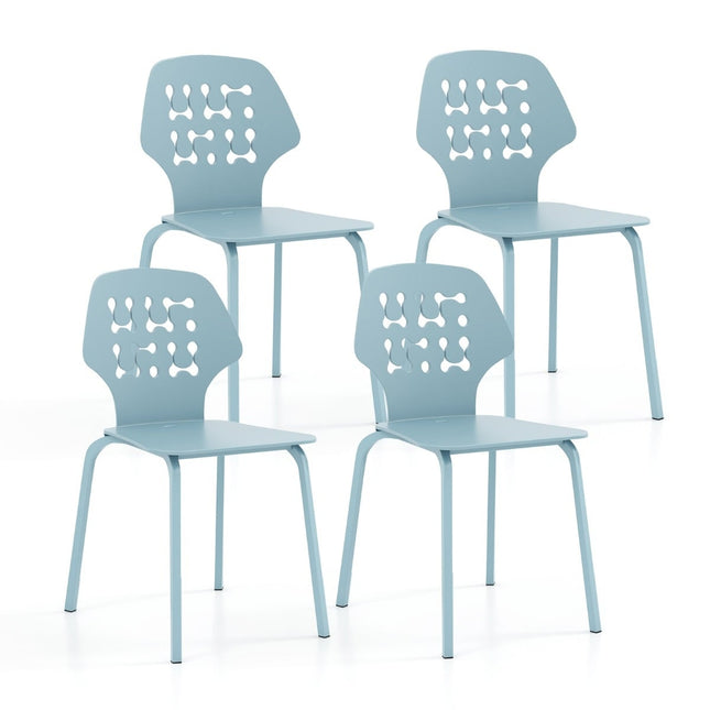 Kovová jídelní židle sada 4 ks, ergonomická opěrka, modrá