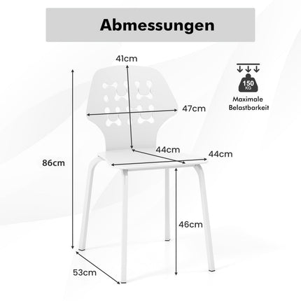 Kovová jídelní židle sada 4 ks, ergonomická opěrka, bílá