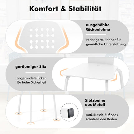 Kovová jídelní židle sada 4 ks, ergonomická opěrka, bílá