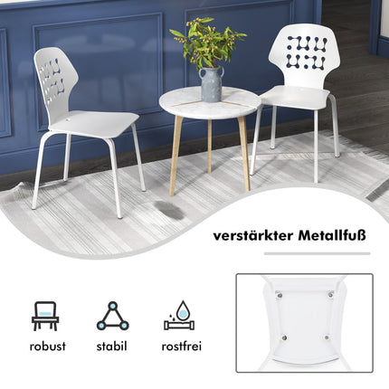 Kovová jídelní židle sada 4 ks, ergonomická opěrka, bílá