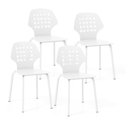 Kovová jídelní židle sada 4 ks, ergonomická opěrka, bílá