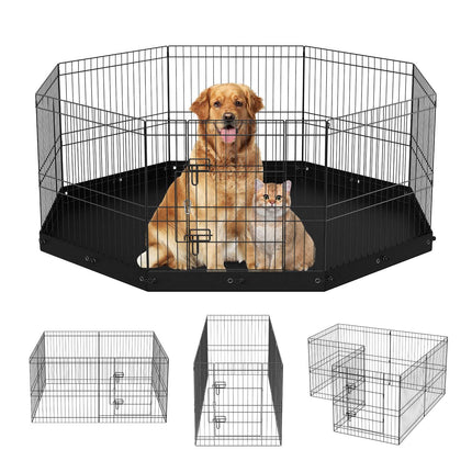 Metal Dog Playpen, 8-Panel Foldable, 24 in With Mat