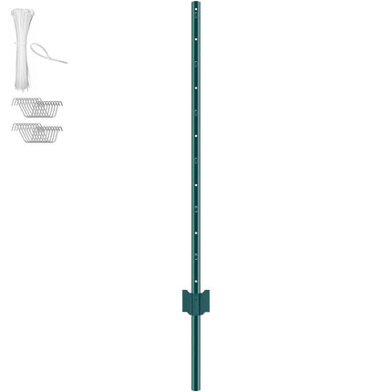Metal Fence Posts, 4 Ft U-Channel Steel, 10 Pack, Green