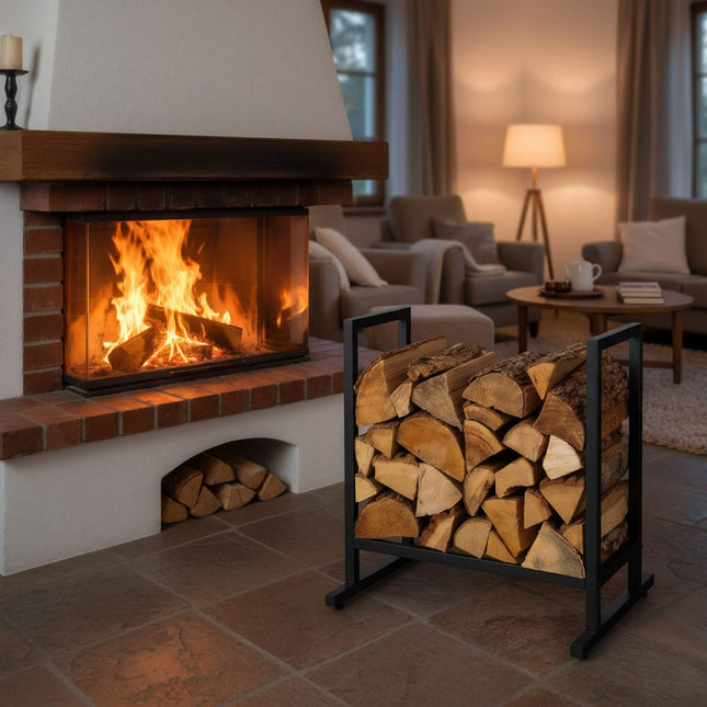 Kovový stojan na dřevo – pevné železo, úsporný design