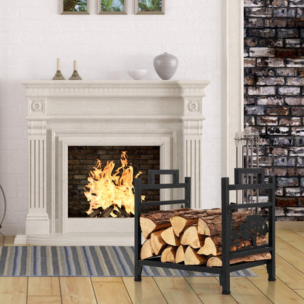 Metal Firewood Rack with Handles and Adjustable Feet
