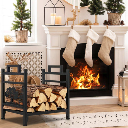 Metal Firewood Rack with Handles and Adjustable Feet