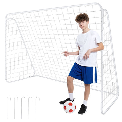 Metal Football Goal 213x150x90 cm with Net and Anchors, XXL, White