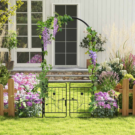 Kovová zahradní pergola s mřížkou, 87 palců, uzamykatelná branka, truhlíky