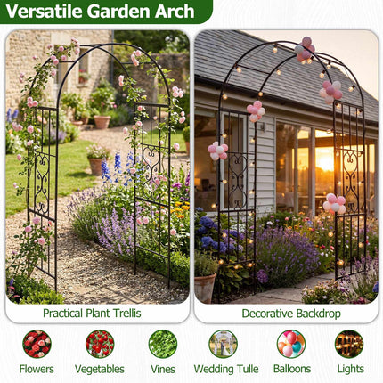 Metal Garden Arch with Arched Top for Climbing Plants