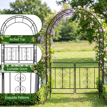 Metal Garden Arch with Lockable Doors and Arched Top