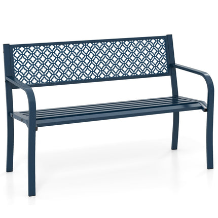 Metal Garden Bench, Weatherproof, Seats 2-3, Blue