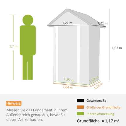 Metal Garden Shed with Ventilation, Lock, Gloves, 1.17 m²