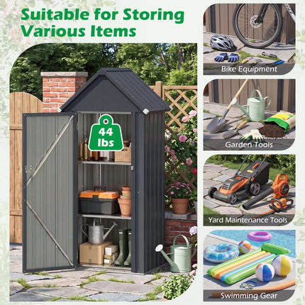 Metal Garden Tool Shed with 3 Adjustable Shelves, Lockable Door